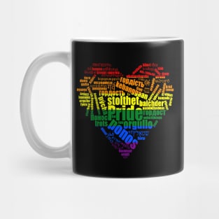 LGBT Pride In Many Languages Rainbow Heart Word-art Mug